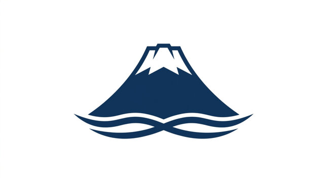 Mountain peak vector logo icon with ocean waves in minimalist flat style isolated on white background