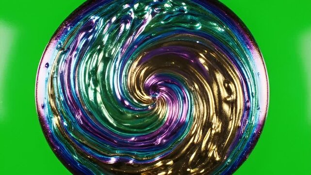 Liquid Sphere Reflecting Space colors Moving on Bright Green Background