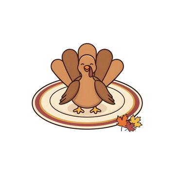 Festive Thanksgiving Turkey Illustration with Autumn Leaves