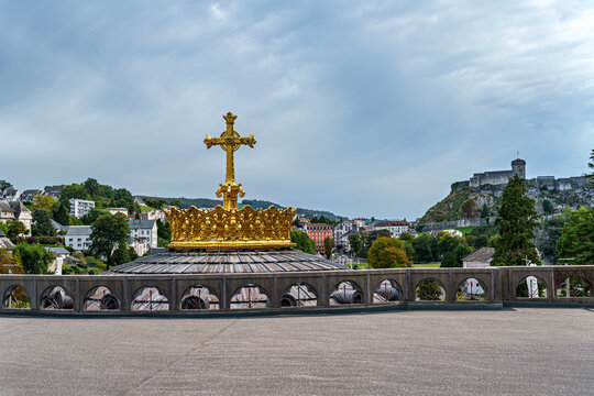 View of the Basilica in the Sanctuary of Lourdes, France. Mayor pilgrimage spot for Catholics