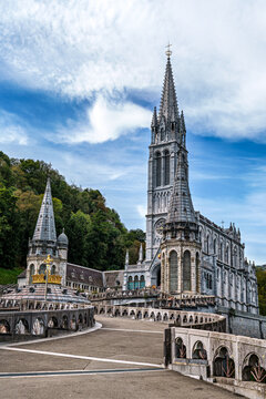 View of the Basilica in the Sanctuary of Lourdes, France. Mayor pilgrimage spot for Catholics