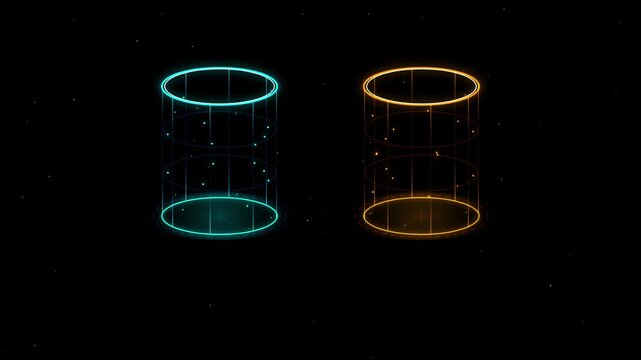 Abstract holographic teleportation portals rotating glowing light