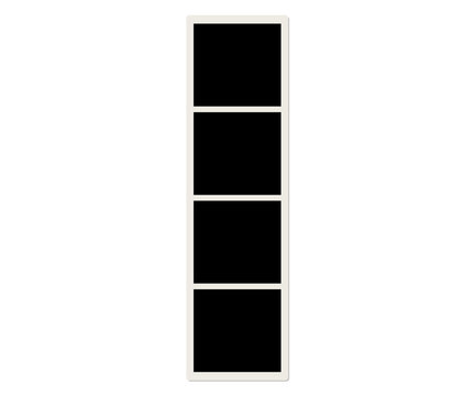 Photo booth frame template, empty vertical photo strip with four blank dark frames isolated on transparent background