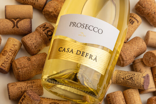 Elegant Bottle of Prosecco Casa Defra  DOC Among Scattered Wine Corks
