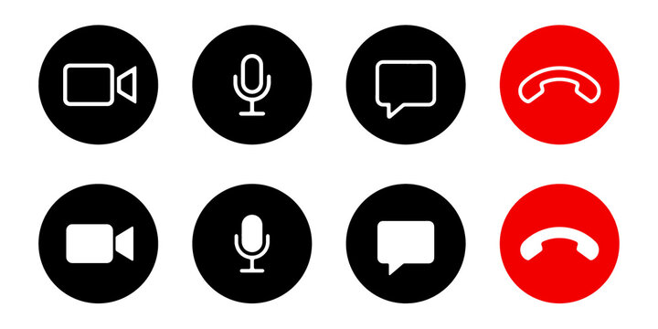 Video Call Icon Set. Chat, Camera, and Communication Symbols. Vector Illustration.