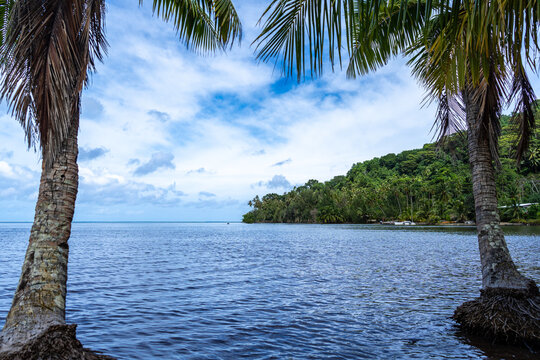 Coastline and Mountains on Tahaa Island, French Polynesia