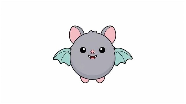 Cute cartoon bat flying with flapping wings animation.