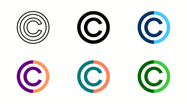 Copyright symbol icon set for legal intellectual property with copyright property intellectual protection branding