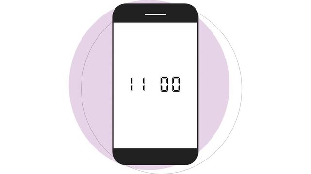 A digital clock on a pastel purple mobile phone displaying the time 11:00 against a white background.