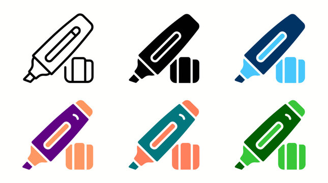 Highlighter marker icon set with highlighter stationery highlight illustration creative education business