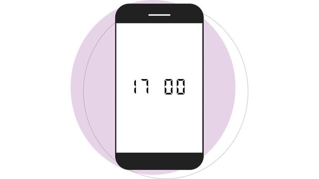 A digital clock on a pastel purple mobile phone displaying the time 17:00 against a white background.