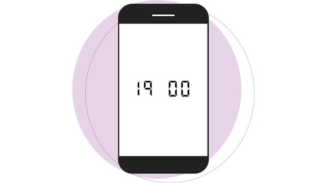 A digital clock on a pastel purple mobile phone displaying the time 19:00 against a white background.