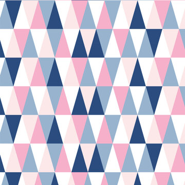 Retro tall isosceles triangle harlequin seamless pattern background with pink and blue stripes