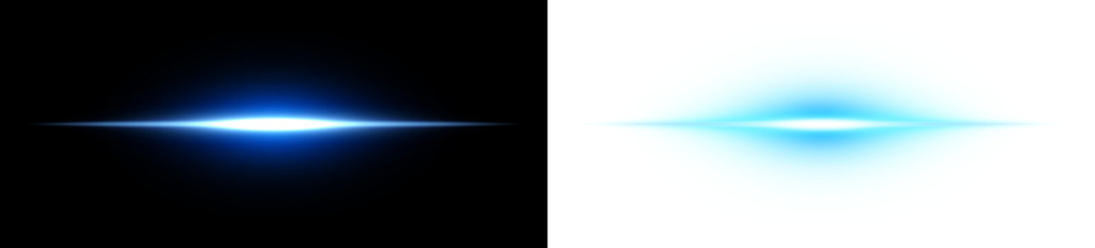 Glowing blue line, luminous strip, ray shining border, explosion, flash light streak ray, lens flare, bright streak, neon light flare effect on transparent background
