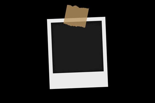 Photo frame card with yellow tape isolated on black background