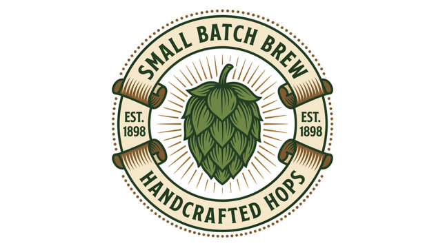 Vintage style brewery logo design with hop flower emblem.