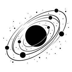 Minimalist planetary system icon with multiple orbital paths © md solaimas