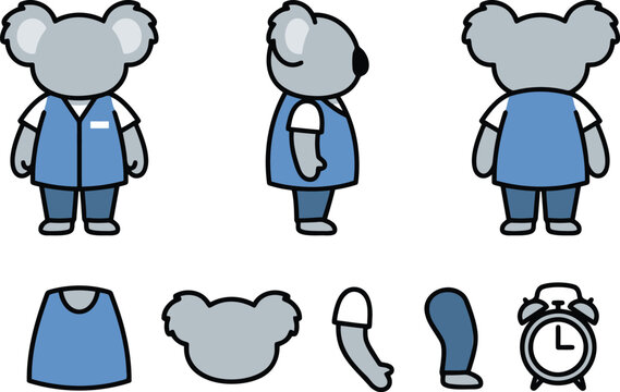 Koala Character Set with Front, Side, and Detail Views for Animation and Design