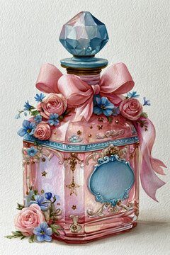 Elegant vintage perfume bottle with floral accents.