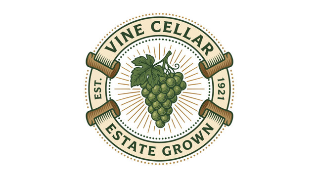 Vintage Vine Cellar Estate Grown Wine Logo Design.