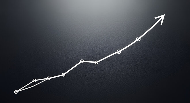White Upward Trending Line Graph with Circles on Dark Gradient Background