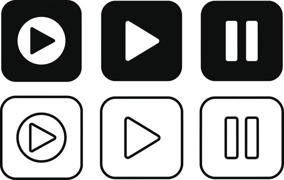 Modern media player icons set featuring play, pause, and skip buttons in flat design style