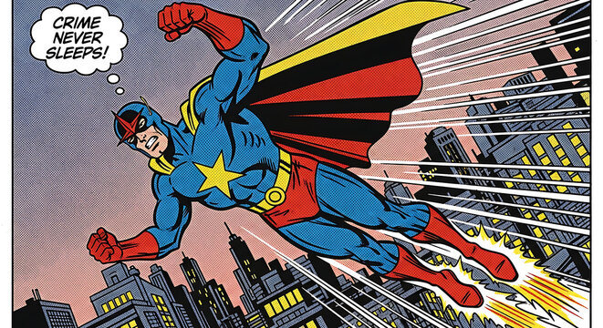 Superhero flying with colorful cape and mask