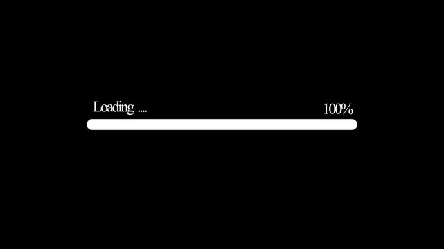 Detailed animation of a digital progress bar with percentage indicator showing percent loading status on a black screen.