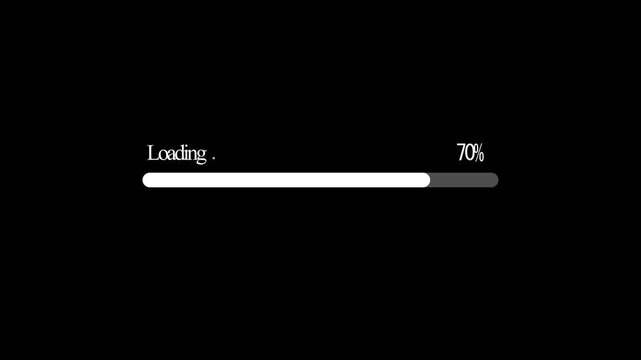 progress bar from 0 to 100% animation with alpha channel, white loading bar animate on black background.