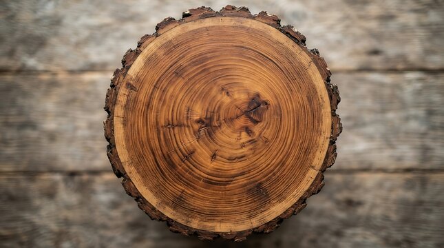Circular wooden log cross section showing dark brown tree rings