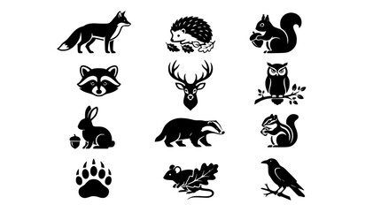 Obraz premium Autumn Woodland Animals Black Silhouette Vector Collection