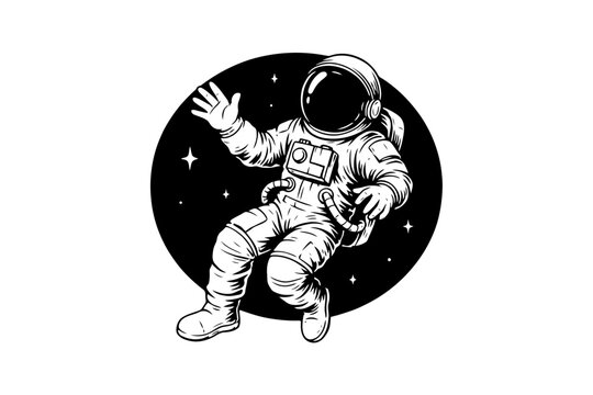 Astronaut Floating In Space With Waving Hand Illustration