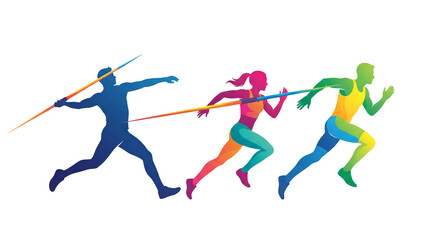 Fototapeta premium Colorful javelin thrower silhouette illustration PNG, javelin athlete silhouette png, Olympic athletics, Colorful olympics PNG, Colorful sports graphic PNG, extreme sport png, sportsman png, game png.