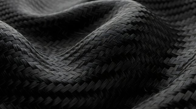 Textured carbon fiber fabric with intricate weave pattern displayed in controlled lighting
