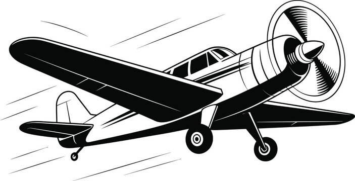 Vintage Single Engine Airplane Line Art Illustration for Aviation Travel Transport Poster and Graphic Design