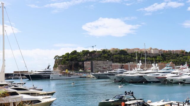 Port with yachts and Prince's Palace of Monaco cityscape, Monte Carlo