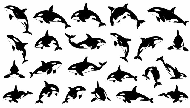 Orca Whale Silhouette Vector Set