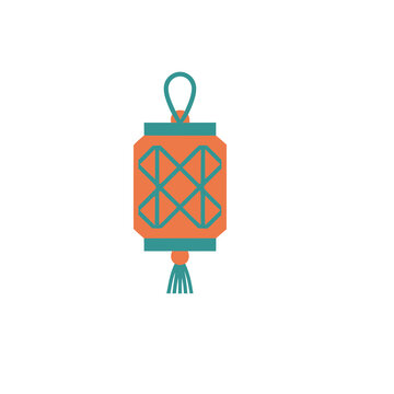 Flat design of an orange and teal lantern