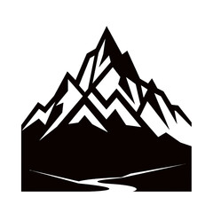 Fototapeta premium Stylized black and white mountain peak illustration with winding path