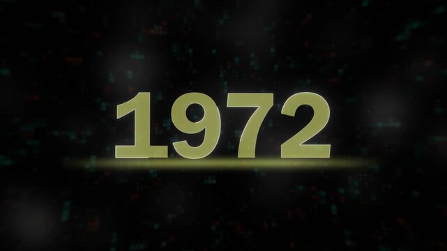 golden 1972 year text animation on black background. elegant 1972 typography animation isolated on dark background.