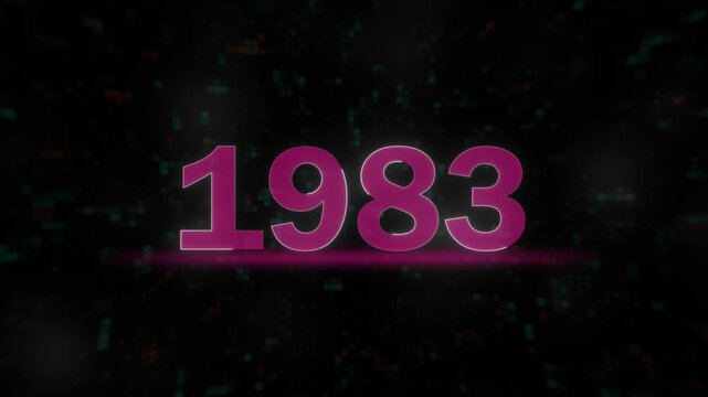 vintage 1983 neon pink text animation on dark background. glowing neon pink year 1983 sign for nostalgic themes.