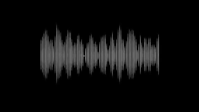 Animated audio spectrum with pulsing bars and waveform on black screen, music visualizer, sound frequency display, voice recording effect, digital signal motion, high resolution 4k