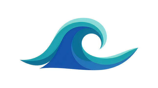 Stylized ocean wave logo icon, blue sea water curl illustration, minimalist nautical wave graphic on white background, modern surf and tide symbol