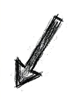 Abstract Black Downward Arrow Sketch on White Background.