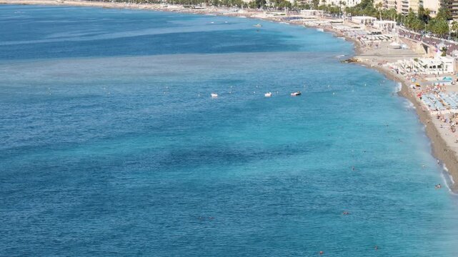 Aerial view of the Mediterranean Sea and beach near Nice, Cote d'Azur, southern France