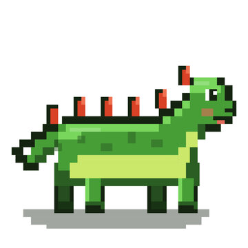 Cute dinosaur in retro pixel art style, dinosaurus - dinosaurus low-to-ground body pixel isolated on white background