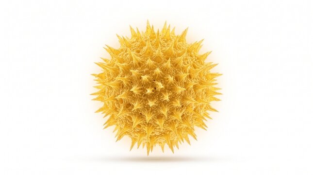 Microscopic yellow pollen grain, spiked spherical allergen cell, organic floral spore for medical and scientific research isolated PNG with Transparent Background