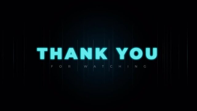 Minimalist Neon End Card With Bold Thank You Typography, Teal Light Shafts And Smooth Futuristic Motion Design Alpha Channel In 4K Video