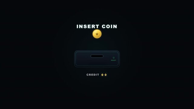 4K Insert Coin Retro Arcade UI Animation Black Background