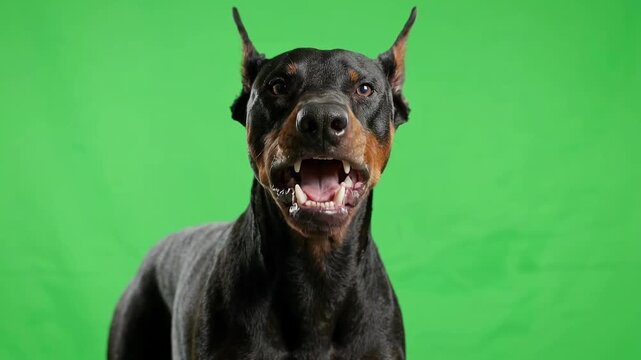 Black Dog Panting Isolated on Green Screen Chroma Key Background